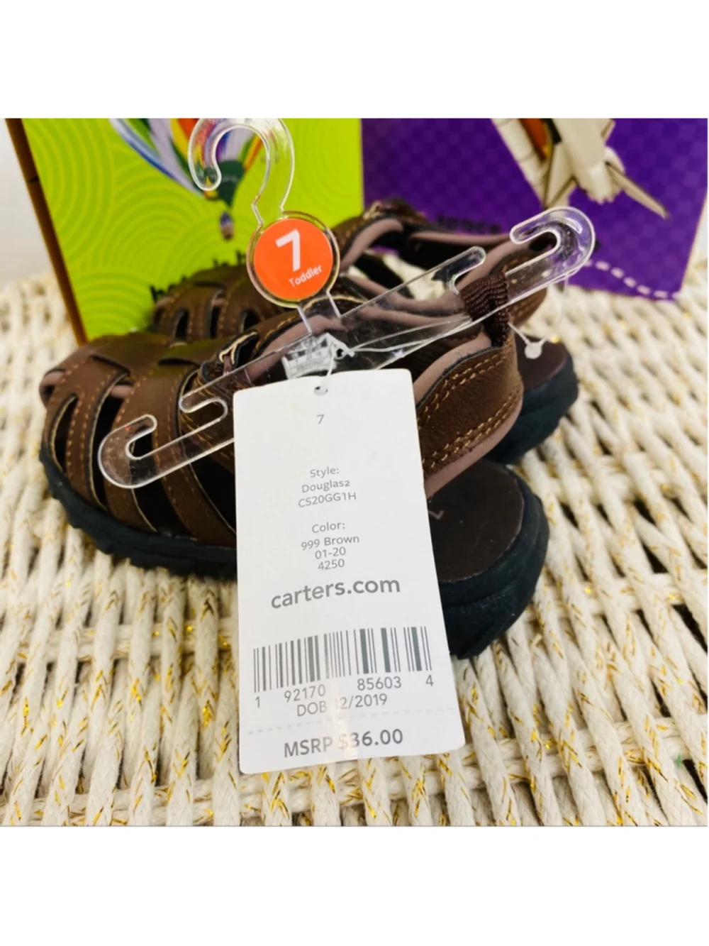 Carter's Toddler Boy's Brown Hook & Loop Closure Sandals Shoes Size 6 NWT